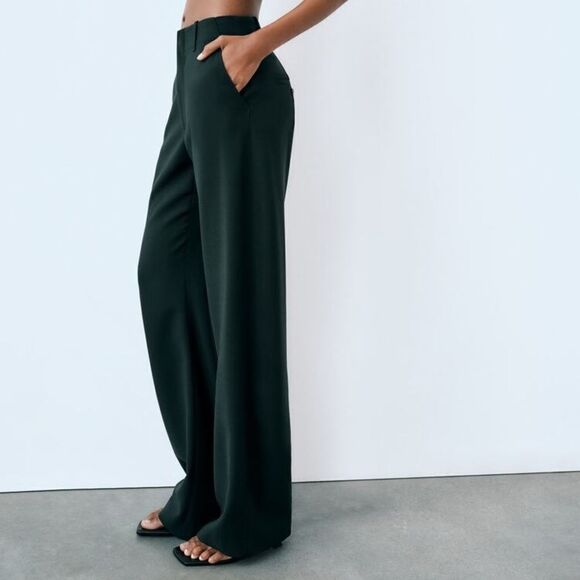 Zara Wool Blend Pants Bottle Green New - Picture 3 of 9